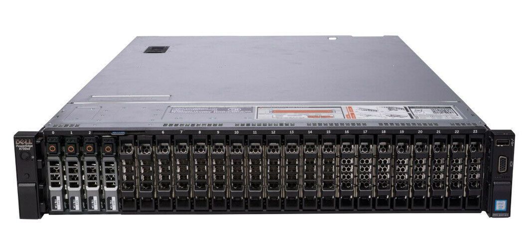 Ноутбук Сервер Dell R730xd SFF 2U 32GB, 2x Xeon E5-2620v3; (2.40/3.20GHz, 6 cores, 12 threads, 15M Cache, 8 GT/s), 2-Socket, RAM: 32GB (4x8GB) DDR4 2133MHz (24 слота DDR4 RDIMM and LRDIMM), RAID: PERC H730P mini, LAN: 4х 1G, PSU 2x 750W, 24+2 HotSwap SFF 2.5