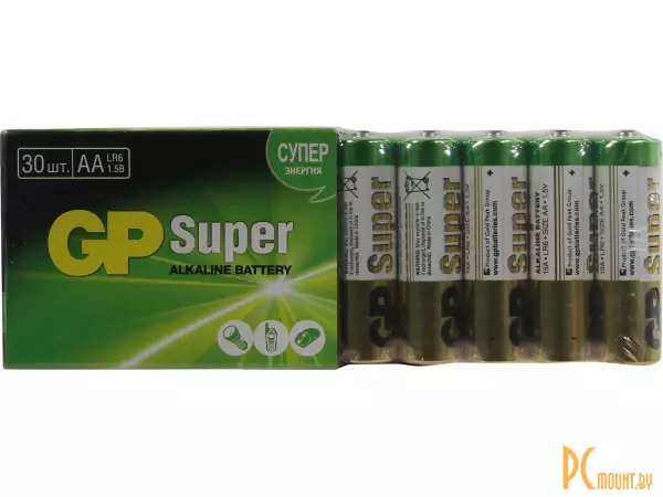батарейки: AA - GP Super Alkaline 15A-2CRVS30 (30 штук) 11813 / 15A-2CRVS30