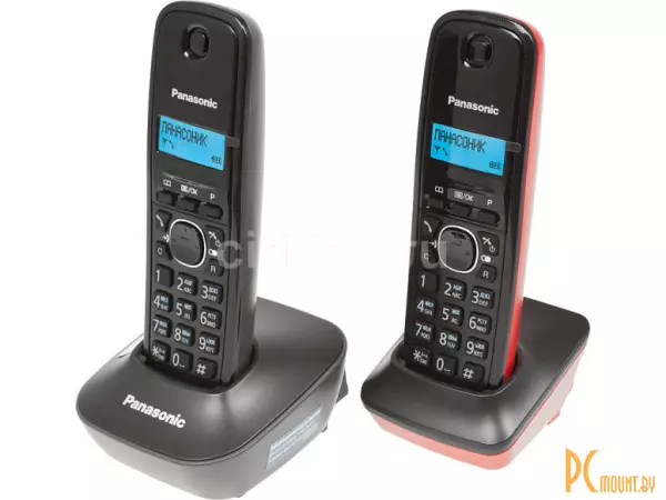 Радиотелефон Panasonic KX-TG1612RU3 Dect, цвет черно-красный (2 трубки с ЖК диспл.)