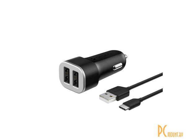 аЗУ Deppa 2 USB 2.4А + кабель USB Type-C, черный  11284