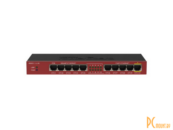 Router. Ethernet 5x 10/100 + 5x 1000. PoE {20} RB2011iL-IN