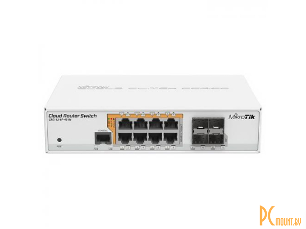Cloud Router Switch 112-8P-4S-IN with QCA8511 400Mhz CPU, 128MB RAM, 8xGigabit LAN with PoE-out, 4xSFP, RouterOS L5, desktop case, PSU {10} (002105) CRS112-8P-4S-IN