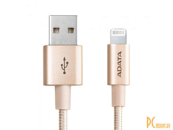 USB Cable ADATA Lightning-USB  1m, Aluminum casings, Sync & Charge, Fast charging up to 2.4A, Apple MFi-certified, Gold, RTL AMFIAL-1MK-CGD