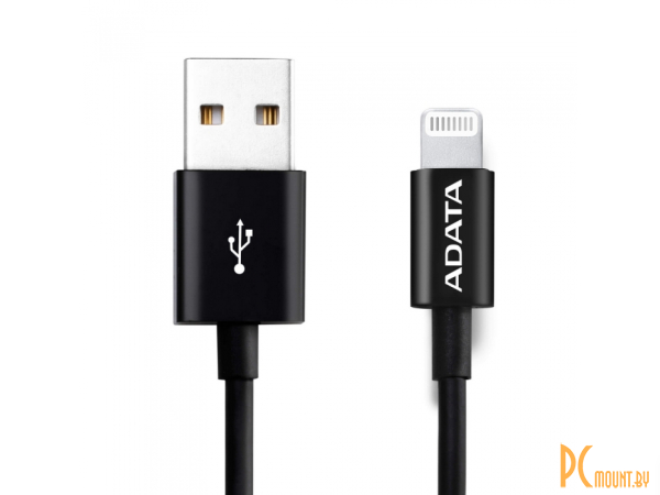USB Cable ADATA Lightning-USB  1m, Sync & Charge, Fast charging up to 2.4A, Apple MFi-certified, Black, RTL AMFIPL-1M-CBK