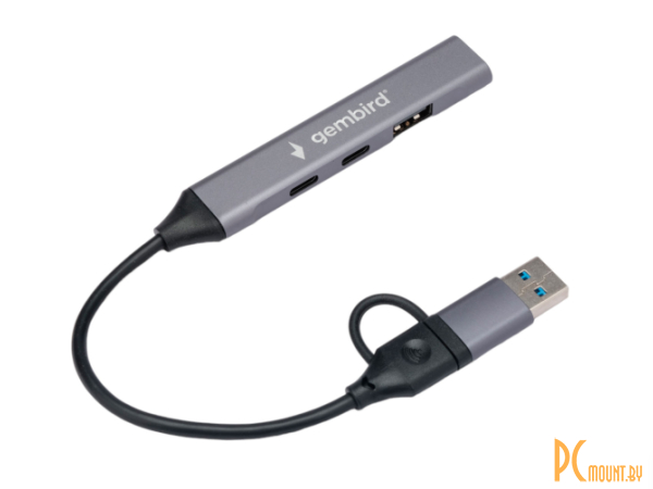 хаб USB UHB-C444 Gembird 2хType-C + 1хUSB 3.0+ 1хUSB 2.0, алюминиевый корпус, серый, 4port Type-C+USB UHB-C444