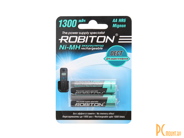 аккумуляторы: AA - Robiton DECT 1300MHAA-2  BL2 (2 штуки) 13902