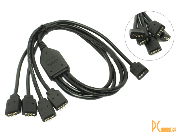 Аксессуары (клеммы, зажимы и др.): кабель Akasa RGB LED Splitter Cable 1 to 4 50cm AK-CBLD04-50BK