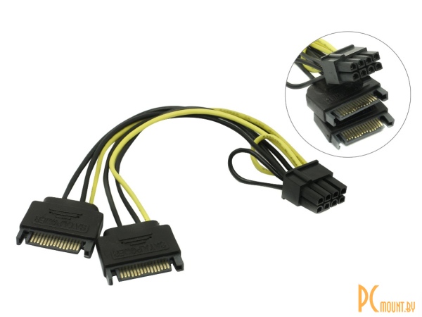 PCI-E (Riser) / SATA / eSATA / IDE / MOLEX: кабель переходник питания Akasa SATA Power to 6+2pin PCIe 15cm AK-CBPW19-15