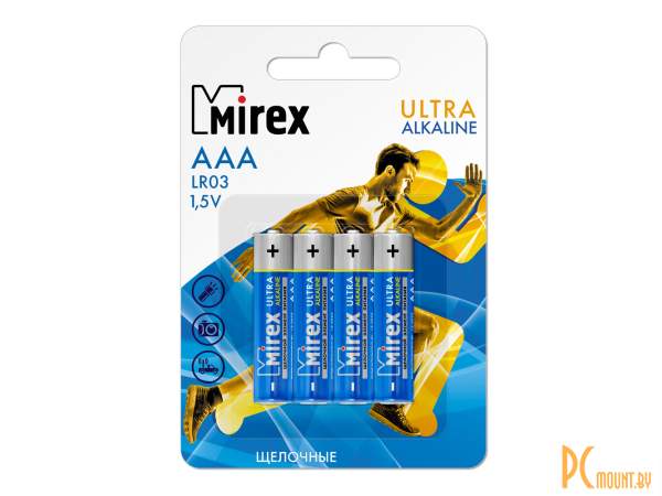 Батарея щелочная Mirex LR03 / AAA 1.5V  4 шт, ecopack