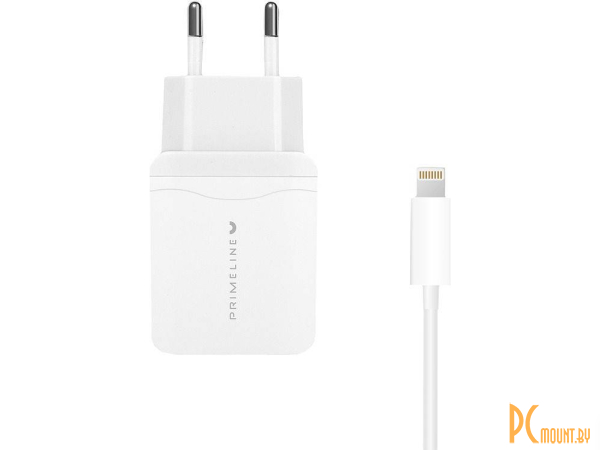 Сетевое зарядное устройство Prime Line 2USB 2.4A+ кабель Apple lightning 8-pin, 1.2м, белый 2327
