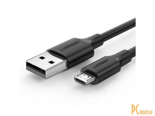 Кабель UGREEN US289-60136, USB-A 2.0 to Micro USB, 2A, силиконовый круглый, 1m, Black