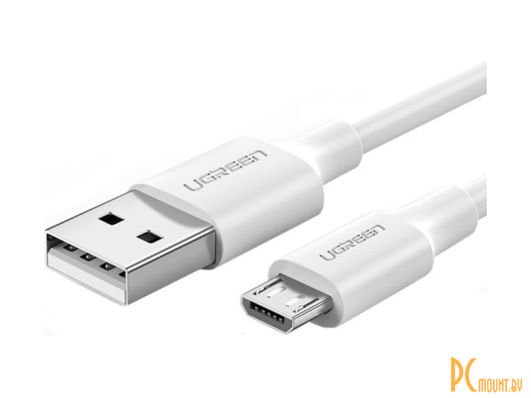 Кабель UGREEN US289-60141, USB-A 2.0 to Micro USB, 2A, силиконовый круглый, 1m, White