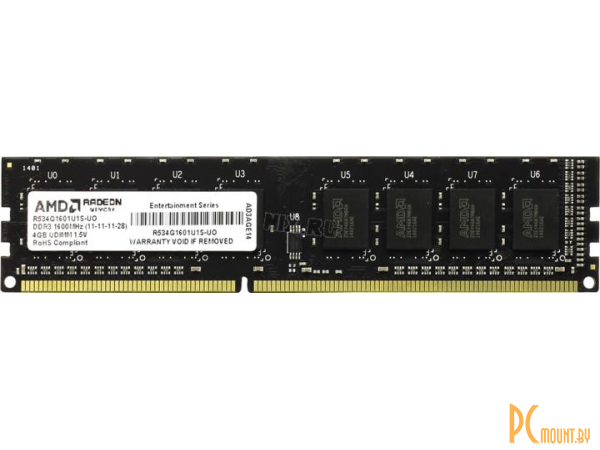 Память оперативная DDR3, 4GB, PC12800(1600MHz), AMD R534G1601U1S-U(O)