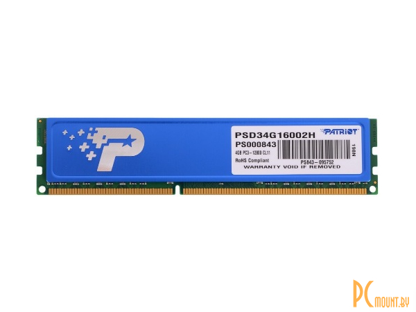 Память оперативная DDR3, 4GB, PC12800(1600MHz), Patriot PSD34G16002H