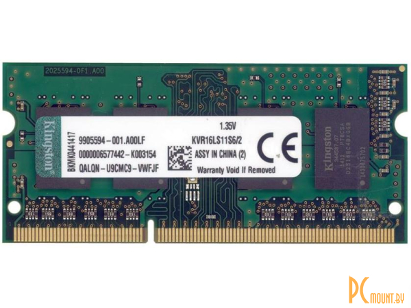 Память для ноутбука SODDR3, 2GB, PC12800 (1600MHz), Kingston KVR16LS11S6/2