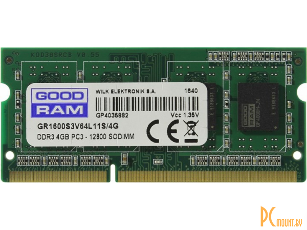 Память для ноутбука SODDR3L, 4GB, PC12800 (1600MHz), GoodRam GR1600S3V64L11S/4G