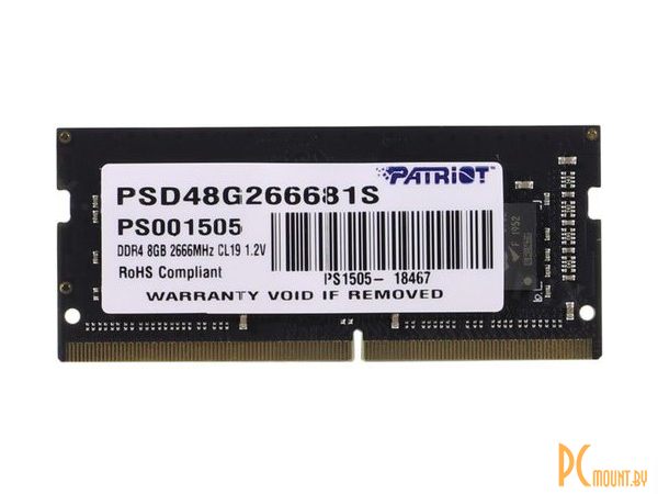 Память для ноутбука SODDR4, 8GB, PC21300 (2666MHz), Patriot PSD48G266681S