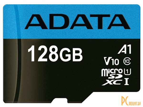 Карта памяти MicroSDXC, 128GB, Сlass 10, UHS-I, A-Data AUSDX128GUICL10A1-RA1