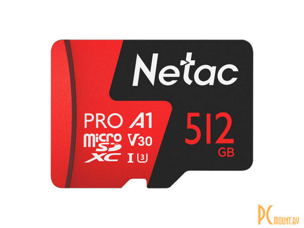Карта памяти MicroSDXC, 512GB, Сlass 10, UHS-I, U3, Netac NT02P500PRO-512G-S