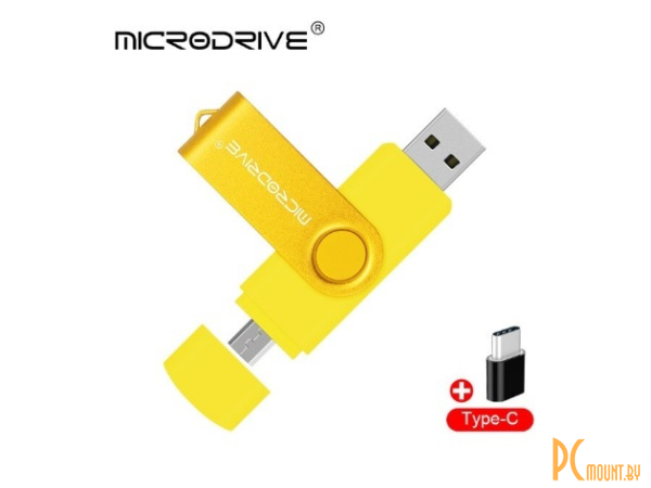 USB память 32GB, Microdrive OTG Micro-USB + Type-C Yellow