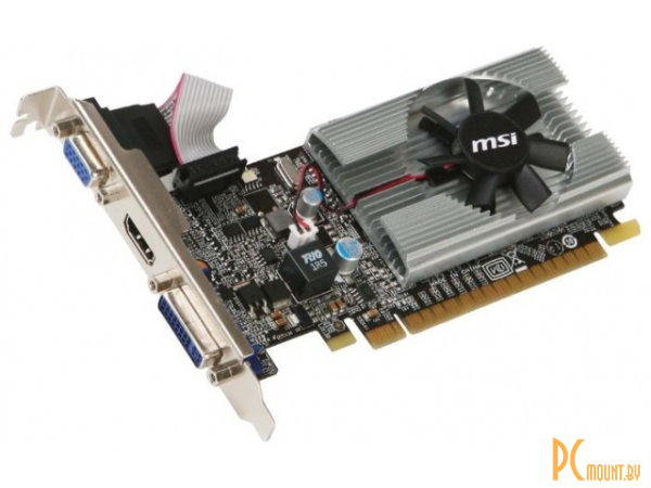 Видеокарта MSI (1GB GDDR3 1000 МГц, 64 бит, частота процессора 589 МГц, SPU 16/8/4, PCI-E 2.0, DirectX 10.1, OpenGL 3.1, DVI+HDMI+D-Sub) RTL PCI-E N210-MD1GD3H/LP