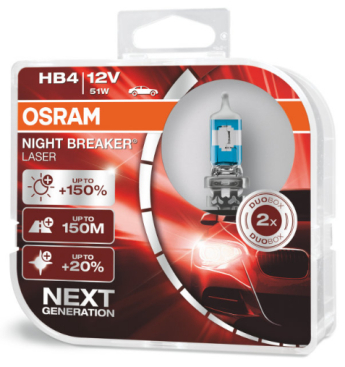 Автомобильные лампочки: Osram HB4 Night Breaker Laser 12V- 51W PK32d-5 2шт 9006NL-HCB