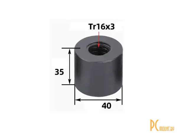 Гайка Tr16x3x3 (однозаходная), резьба трапеция, сталь 45