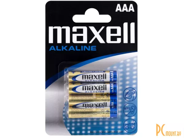 Батарейка MAXELL AAA LR03 Алкалайн блистер 4 шт, (723671)