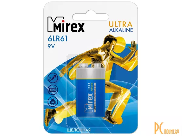 Батарея щелочная Mirex 6LR61 / Крона 9V 1 шт (1/12/240), ecopack