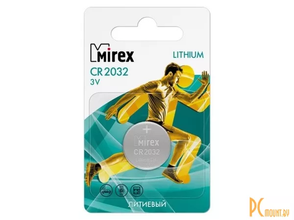 Батарея литиевая Mirex CR2032  3V  1 шт (1/60/360), ecopack