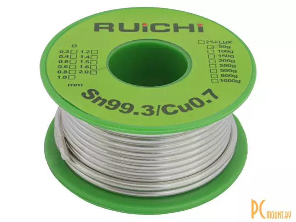 фото Sn99.3/Cu0.7 d2.0mm 50g Припой на катушке, d2.0мм 50г. Sn99.3/Cu0.7 d2.0mm 50g Припой на катушке, d2.0мм 50г.