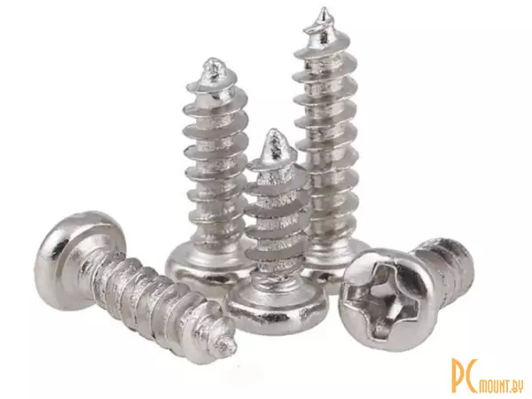 Винт саморез 2.3x6 скругленная цилиндрическая головка под крест, сталь, покрытие никель, DIN7981, ISO7049, GB/T845, 1 упак. 10 шт.