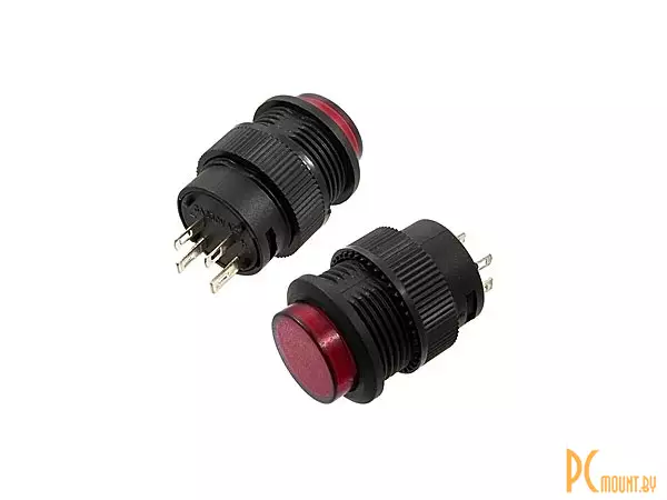 R16-503BD-R Non Lock Переключатель кнопочный без фиксации, красный, подсветка, AC250V, 3А