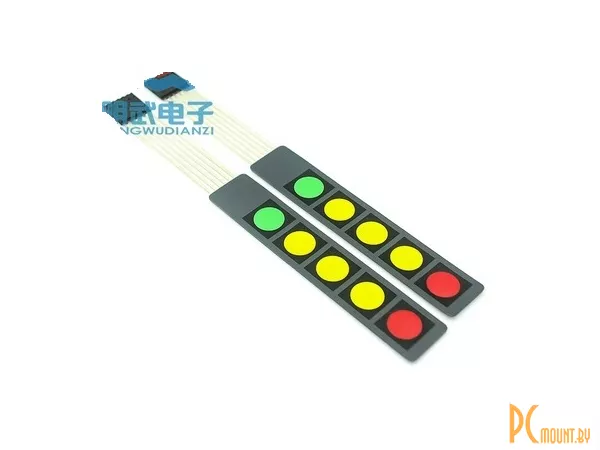 Модуль клавиатура 1x5 мембранная, красная, желтая, желтая, желтая, зеленая кнопка