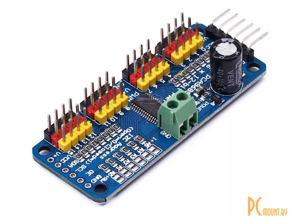 16-канальный ШИМ контроллер сервомоторов, чип PCA9685, I2C интерфейс