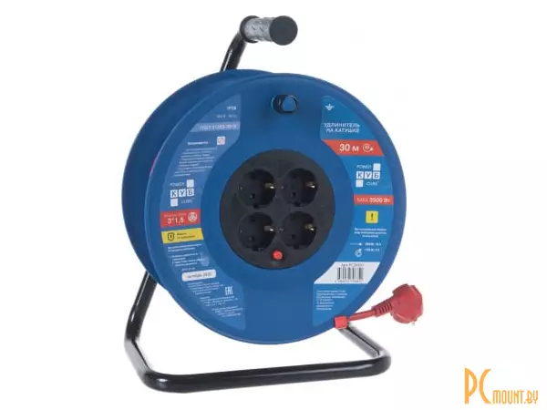 Удлинитель на катушке Power Cube PC20501, 30м, 4 розетки евро с заземлением