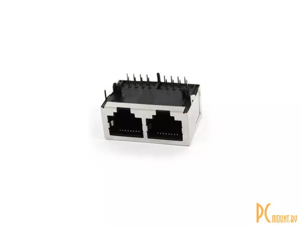 RJ45 Блок розеток соединительных RJ45 Dual, разъем RJ-45 на плату 8P8C, 2 гнезда, экранированный, без индикации, шаг контактов: 2.54мм