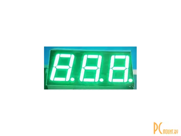 Индикатор светодиодный 7-сегментный 5631BGG, 5361BGG, 0.56", 3 знака, изумрудно-зеленый, общий анод