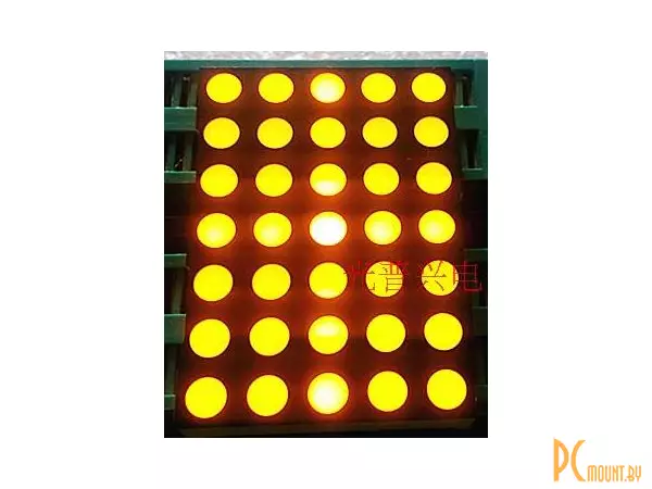 Светодиодная матрица 2057BY, 5x7, 5mm, желтый, общий анод, 53x38мм