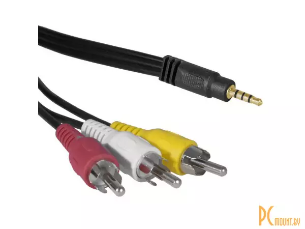фото Stereo 3,5 mm - 3 RCA B 3m Аудио-видео шнур 3.5 4-pin штекер на 3 RCA штекер, пластик (красный/ желтый/ белый), 3 м Stereo 3,5 mm - 3 RCA B 3m Аудио-видео шнур 3.5 4-pin штекер на 3 RCA штекер, пластик (красный/ желтый/ белый), 3 м