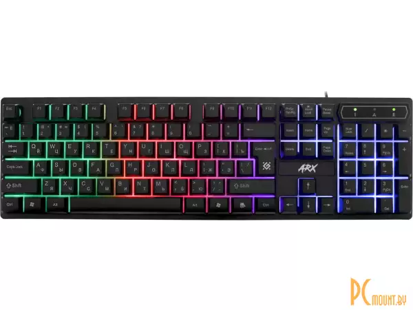 клавиатура Defender Arx GK-196L (игровая для ПК, мембранная, пластик, интерфейс подключения - USB-A, подсветка, влагозащита, цвет черный) (45196)