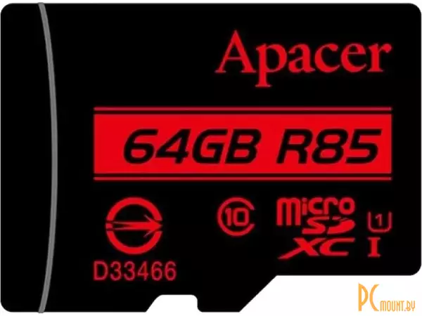 Карта памяти MicroSDXC, 64GB, Сlass 10, UHS-I, U1, Apacer AP64GMCSX10U5-R