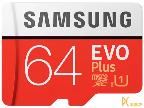 Карта памяти microSDXC 64GB Samsung EVO Plus Memory Card Samsung  UHS-I U1 Class 10, Adapter, 100/90 MB/s, 10000 циклов, - 25°C to 85°C, RTL {10} MB-MC64HA/RU