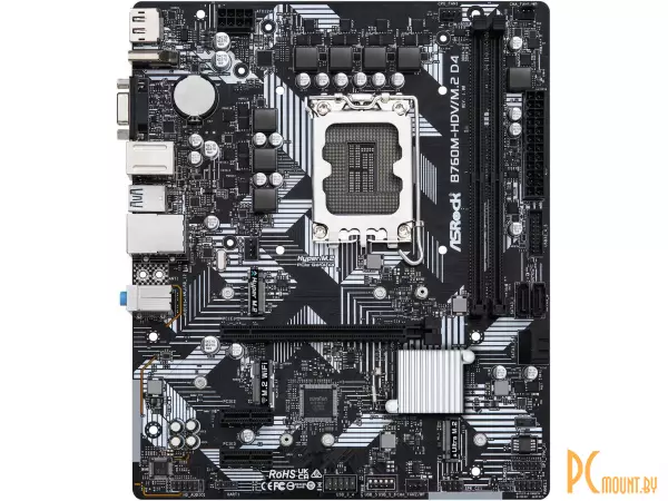 MB ASRock B760M-HDV/M.2 Soc-1700 (B760) PCI-Ex16 2xPCI-Ex1 2xM.2+M.2(WI-FI) 1GbE LAN RAID 0/1/5/10 2xDDR4 5333MHz+ VGA+HDMI+DP mATX RTL B760M-HDV/M.2 D4 D4