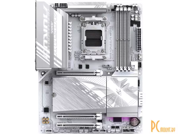 MB Gigabyte B850 ELITE WIFI7 ICE (B850 A ELITE WF7 ICE) Soc-AM5 (B850) 3xPCI-Ex16 3xM.2 2.5GbE LAN WiFi 7 BT 5.4 3xARGB+RGB RAID 0/1/10 4xDDR5 8200MHz+ DP+HDMI(front) ATX White RTL AORUS