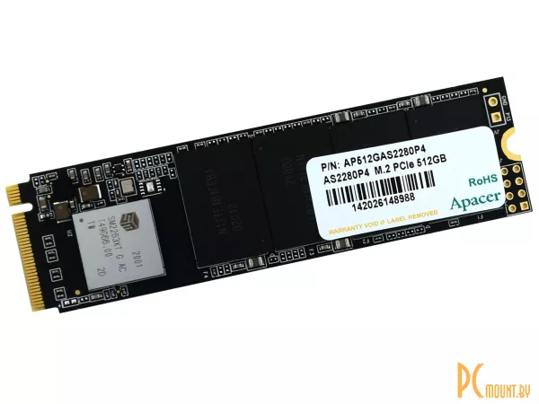 SSD 512GB Apacer AS2280P4 Client SSD  PCIe Gen3x4 with NVMe 2100/1500 IOPS 210/380K MTBF 1.5M 3D TLC 918TBW 1.64DWPD RTL (918246) AP512GAS M.2 2280