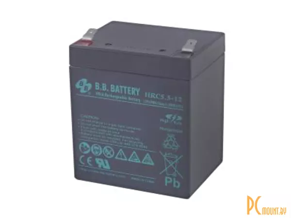 Источник бесперебойного питания аккумулятор B.B.Battery HRC5.5-12, AGM, 12 В, 5.5 А·ч, макс. ток 75 А, клеммы F2, 90x70x102 мм, 1.62 кг, срок службы: 5 лет