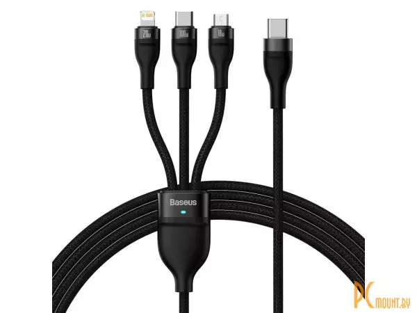 фото Кабель Baseus CASS030201 Flash Series II, 3 в 1, Type-C to Micro USB+Lightning+Type-C 100W (1,5 м, чёрный) Кабель Baseus CASS030201 Flash Series II, 3 в 1, Type-C to Micro USB+Lightning+Type-C 100W (1,5 м, чёрный)