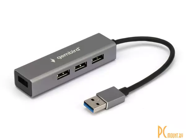 хаб USB UHB-C464 Gembird 4хUSB3.0, кабель 17см, алюминий UHB-C464