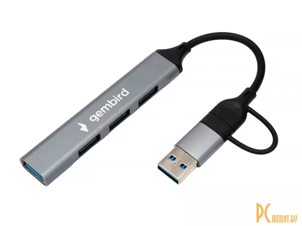 хаб USB UHB-C204 Gembird комбо Type-C+A to USB3.0+3xUSB2.0, OTG, 10см, алюминий UHB-C204
